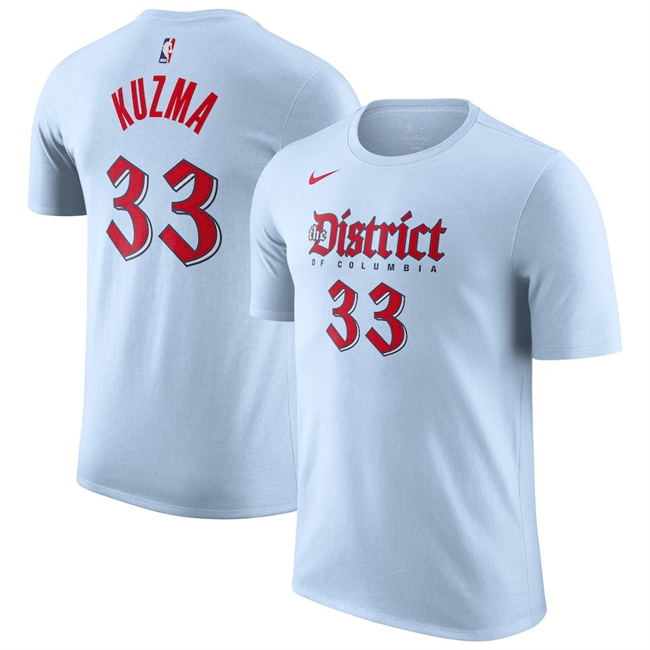 Men's Washington Wizards #33 Kyle Kuzma Powder Blue 2024/25 City Edition Name & Number T-Shirt